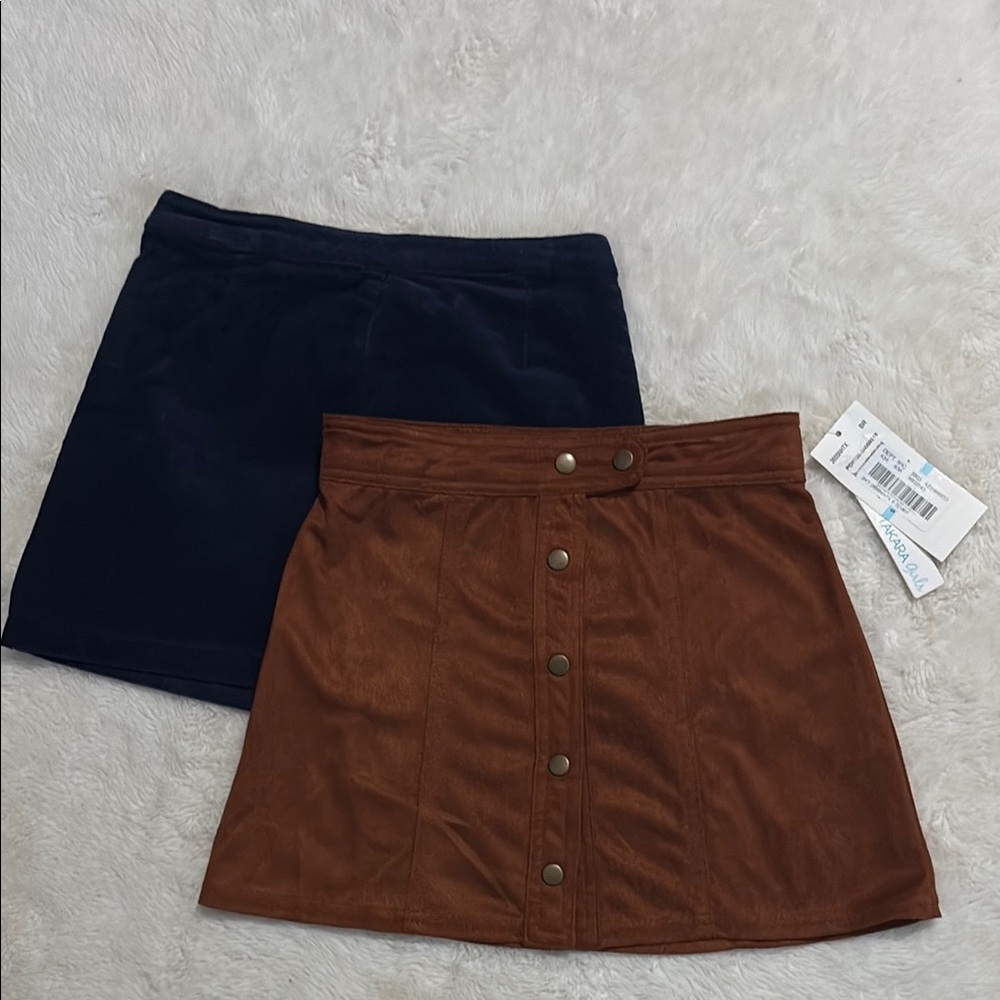 Blue and Brown Mini A-Line Skirt Set